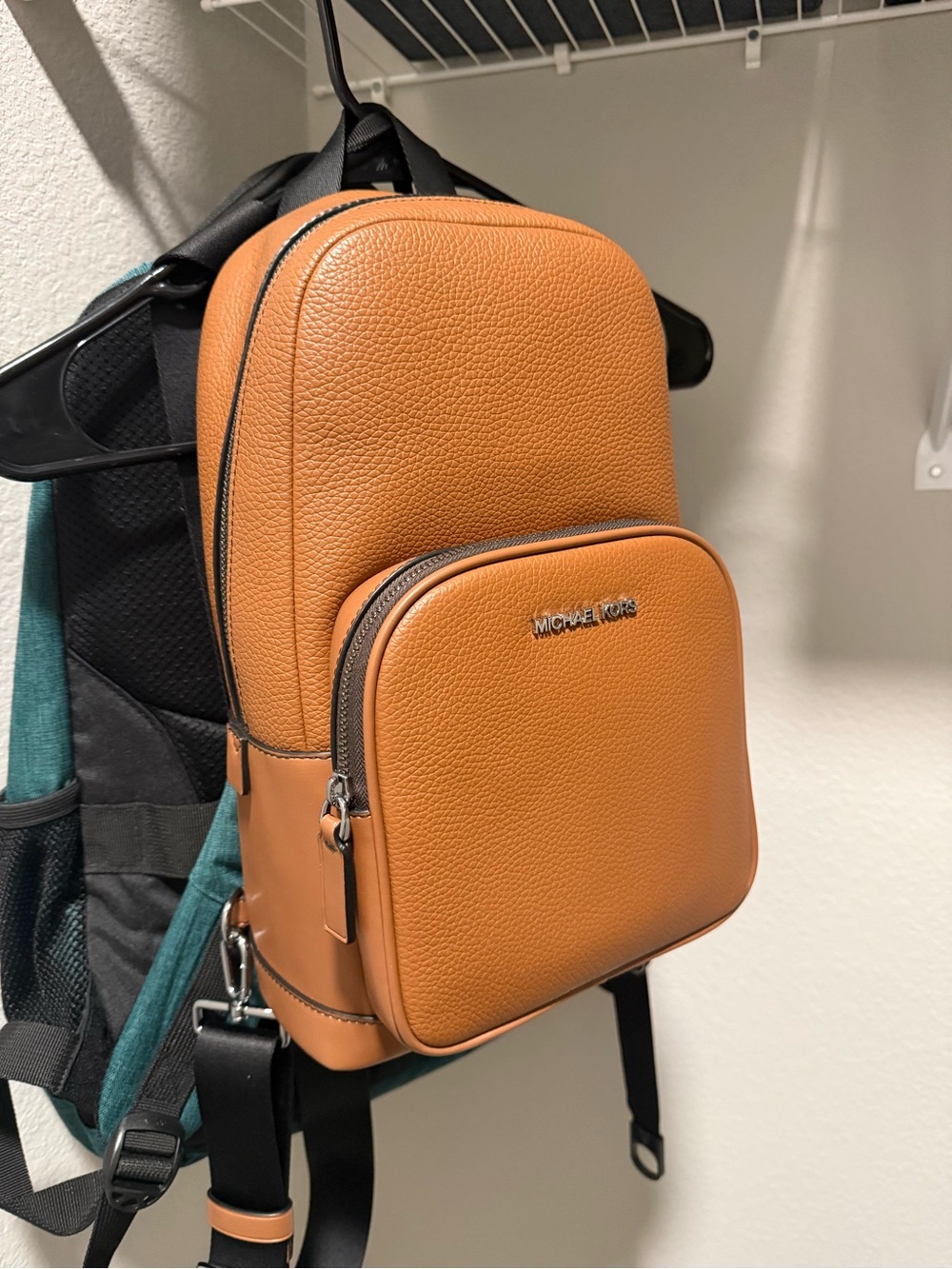 MICHAEL KORS Men's Cognac Pebbled Leather Sling Backpack